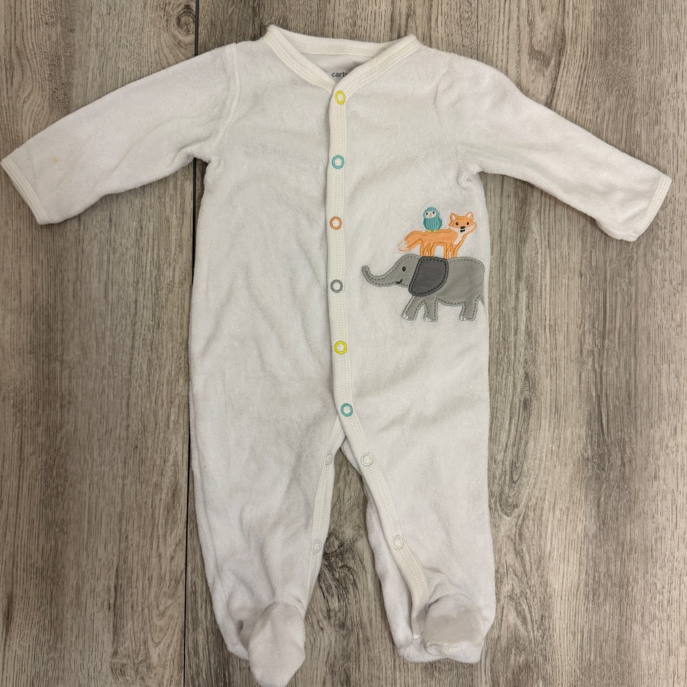 White Animal Print Kids One Piece with footies